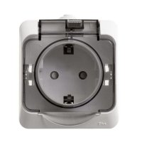 Систэм электрик ЭТЮД  розетка 1-м IP44 ОП 16А белая с крышкой с/з SE PA16-044C