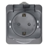 Систэм электрик ЭТЮД  розетка 1-м IP44 ОП 16А серая с крышкой с/з SE PA16-044C