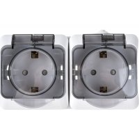 Систэм электрик ЭТЮД  розетка 2-м IP44 ОП 16А белая с крышкой с/з SE PA16-244B