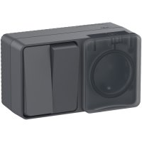 Систэм э Atlas Design Profi блок розетка 16А 250В с заземл. защ. шторки + 2-кл. вык ОП антрацит IP54